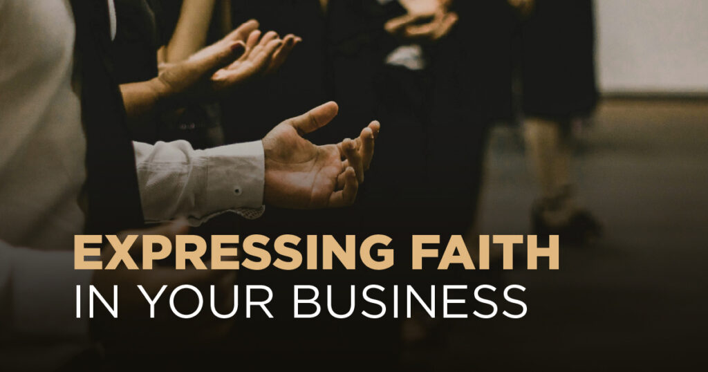 Expressing Faith in Your Business with people worshipping in the background in a work environment